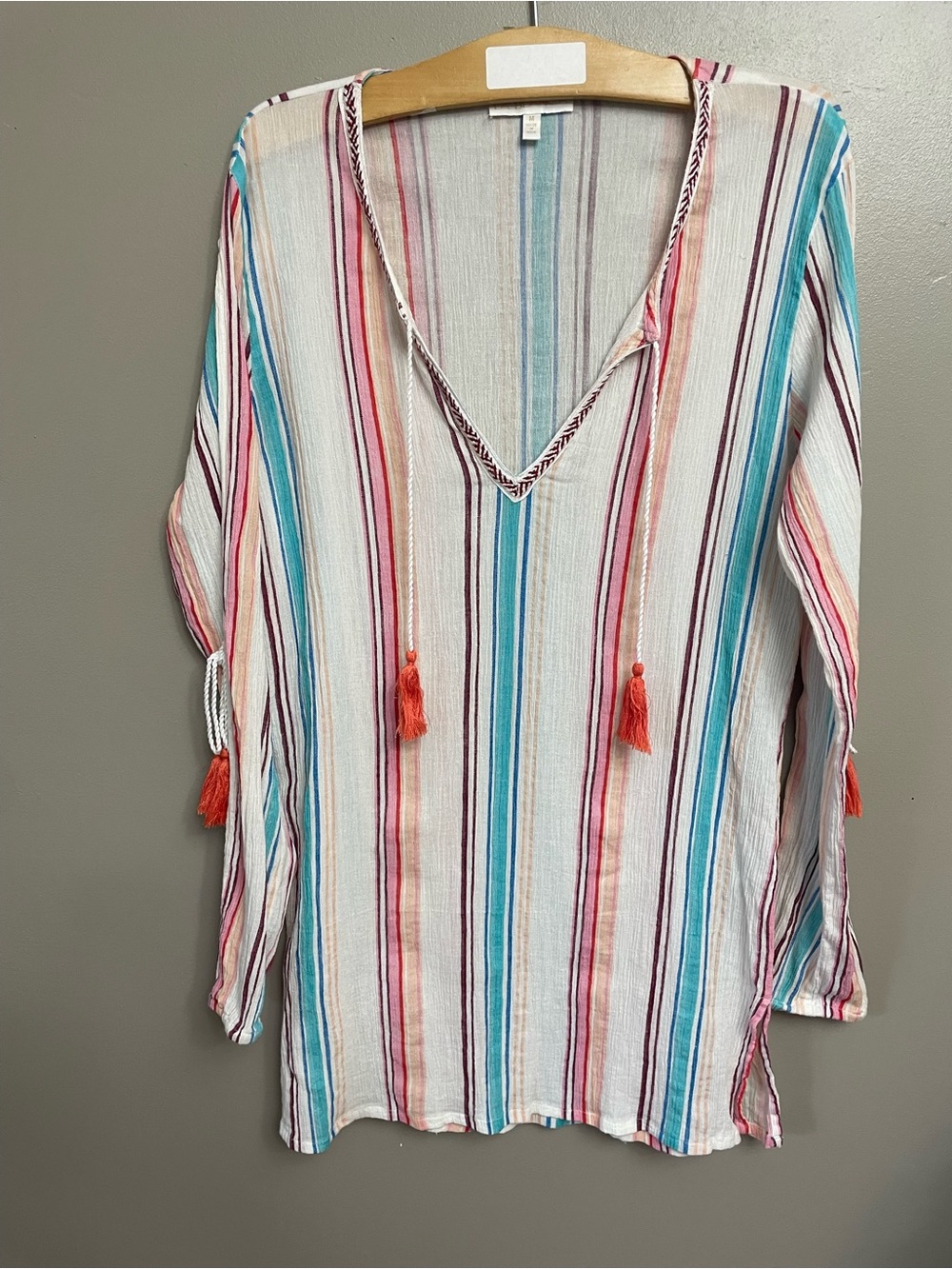 La Blanca Resort Wear Swim Suit Cover Up Long Sleeve Multi Color Stripe medium